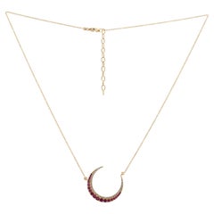 Solid 14k Gold Crescent Moon Pendant Natural Ruby Gemstone Diamond Necklace
