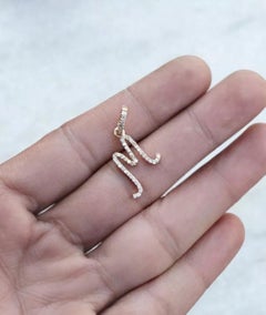 Solid 14k Gold Diamond Initial Pendant Handmade Alphabet Charm Pendant Jewelry.