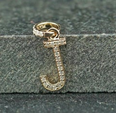 Solid 14k Gold Diamond J Letter Initial Pendant Handmade Alphabet Charm Pendant.