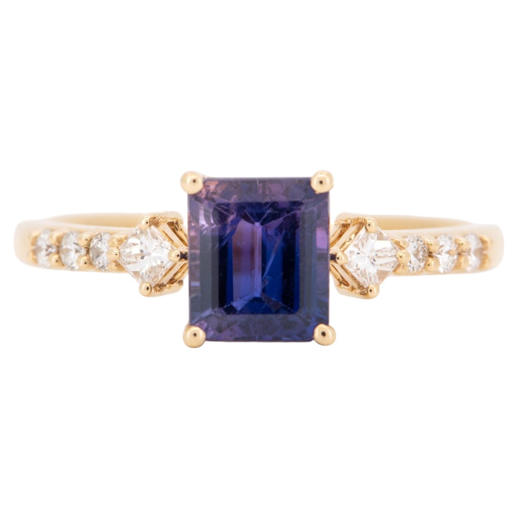 Anello di fidanzamento in oro massiccio 14 carati con zaffiro bicolore blu-viola da 1,32 carati R6816