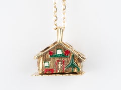 Solid 14K Gold Gingerbread House Charm with Enamel Openable Roof Bed and Couple