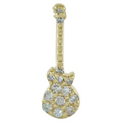 Solid 14k Gold Guitar Charm Natural Pave Diamond Minimalist Pendant Jewelry
