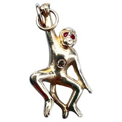 Solid 14K Gold Monkey Pendant Ruby Eyes Diamond Charm J DAUPHIN