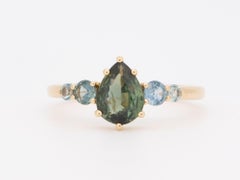 Solid 14K Gold Montana and Nigerian Teal Sapphire Five-Stone Cluster Ring R6815
