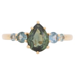 Anillo en racimo de cinco piedras de oro macizo de 14 quilates de Montana y zafiro teal nigeriano R6815