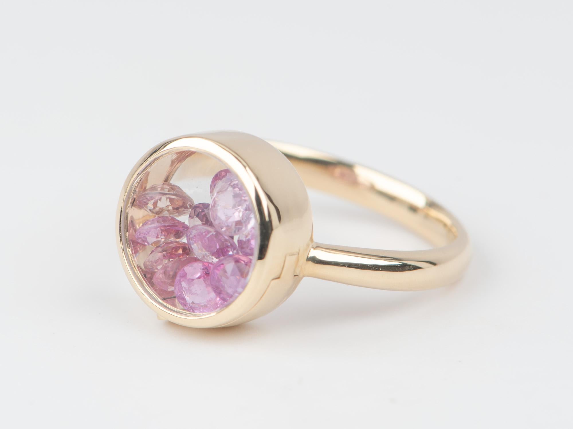 Solide 14K Gold Shaker Medaillon Ring mit Clicker Tab Öffnung Keepsake Edelstein Geburtstag (Rundschliff)