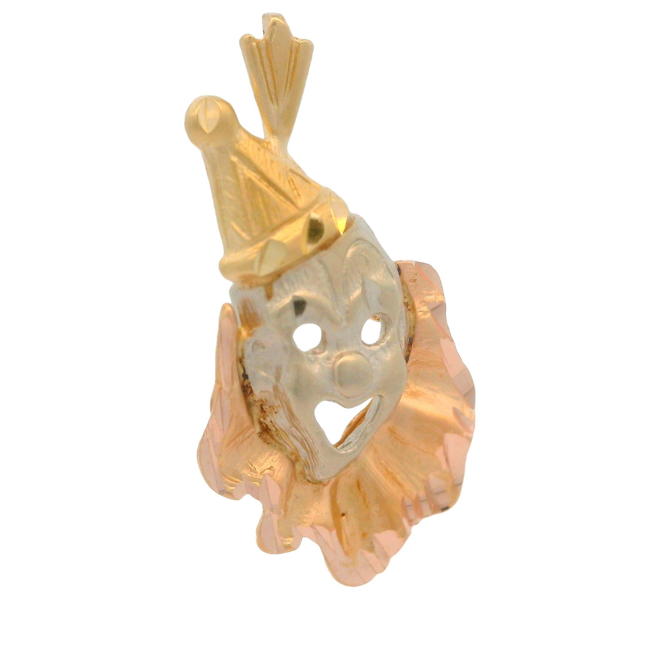 Pendentif breloque clown en or massif 14 carats multicolore, finition texturée avec diamants en vente 2