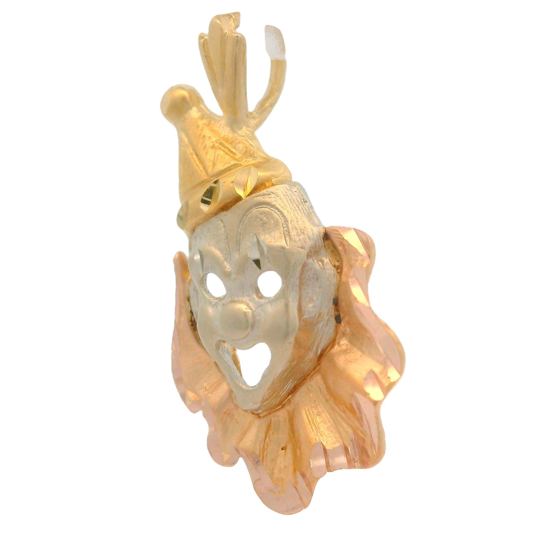 Pendentif breloque clown en or massif 14 carats multicolore, finition texturée avec diamants en vente 3