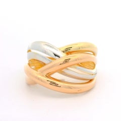 Solid 14k Multi Tone Gold Polished Finish Cross Over Wide Open Work Band Ring
