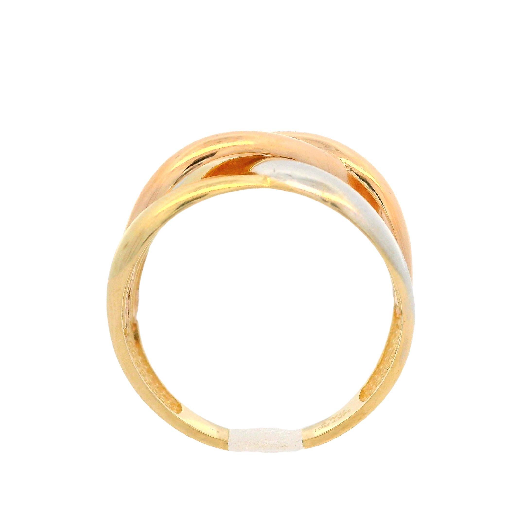 Bague en or massif 14k finition polie multicolore croix au-dessus d'une large bande ouverte en vente 3