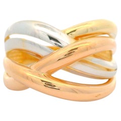 Solid 14k Multi Tone Gold Polished Finish Cross Over Wide Open Work Band Ring