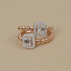 Solid 14K Rose Gold Baguette Diamond Ring Handmade Fine Jewelry Band Ring