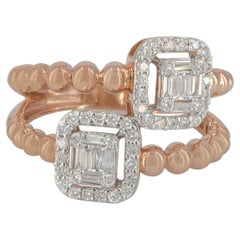 Solid 14K Rose Gold Baguette Diamond Ring Handmade Fine Jewelry Band Ring