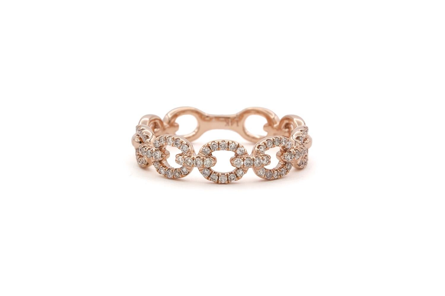 We are pleased to offer this Brand New Solid 14k Rose Gold & Diamond Ladies Paperclip Stacking Fashion Ring. This beautiful ring features the super popular 