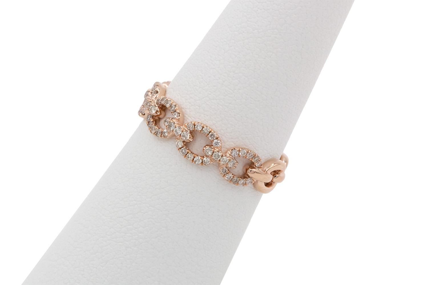 Brilliant Cut Solid 14k Rose Gold & Diamond Ladies Paperclip Stacking Fashion Ring For Sale
