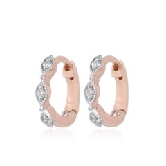 Solid 14k Rose Gold Earring Genuine White Diamond Huggie Hoop Earring Jewelry