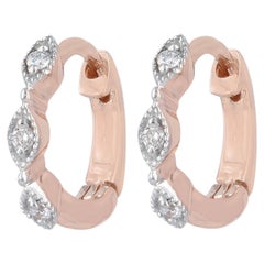 Solid 14k Rose Gold Earring Genuine White Diamond Huggie Hoop Earring Jewelry