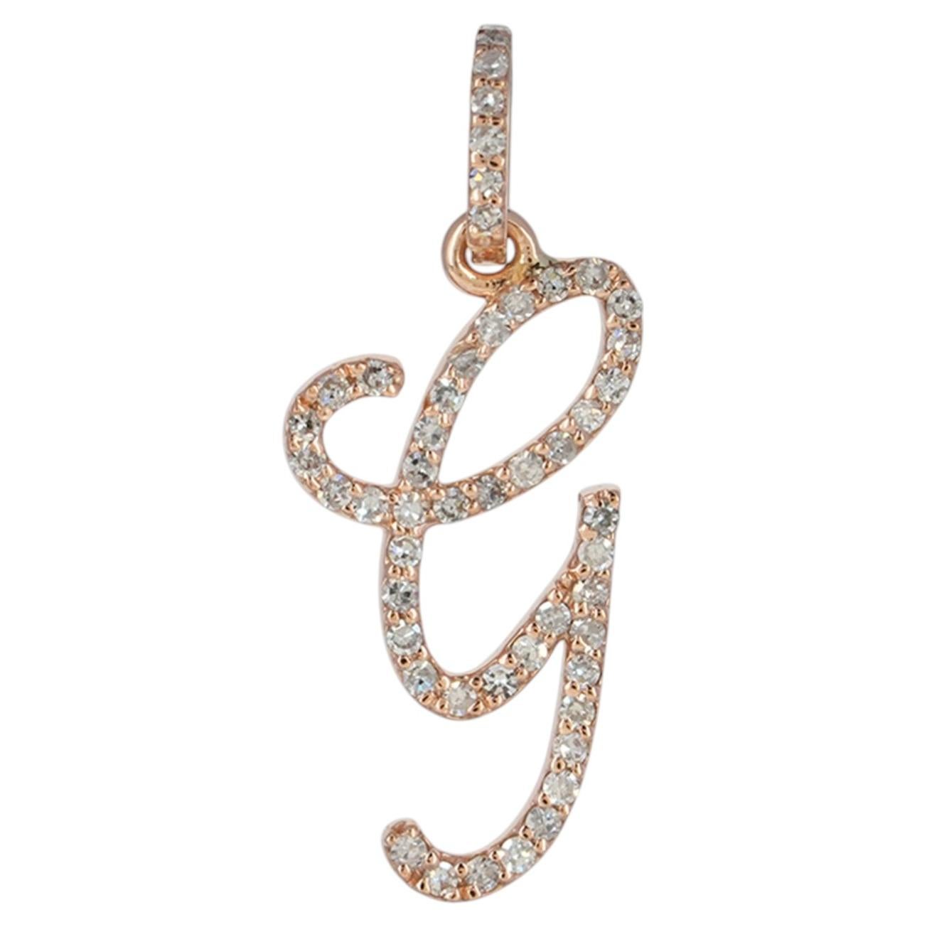 Solid 14K Rose Gold G Initial Charm Pendant Natural Diamond Fine Custom Jewelry For Sale