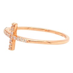 Solid 14 Karat Rose Gold Genuine Diamond Sideways Cross Ring 0.11 Carat 1.1g