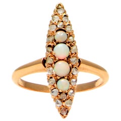 Solid 14 Karat Rose Gold Genuine Opal and Rose Cut Diamond Ring 2.8g