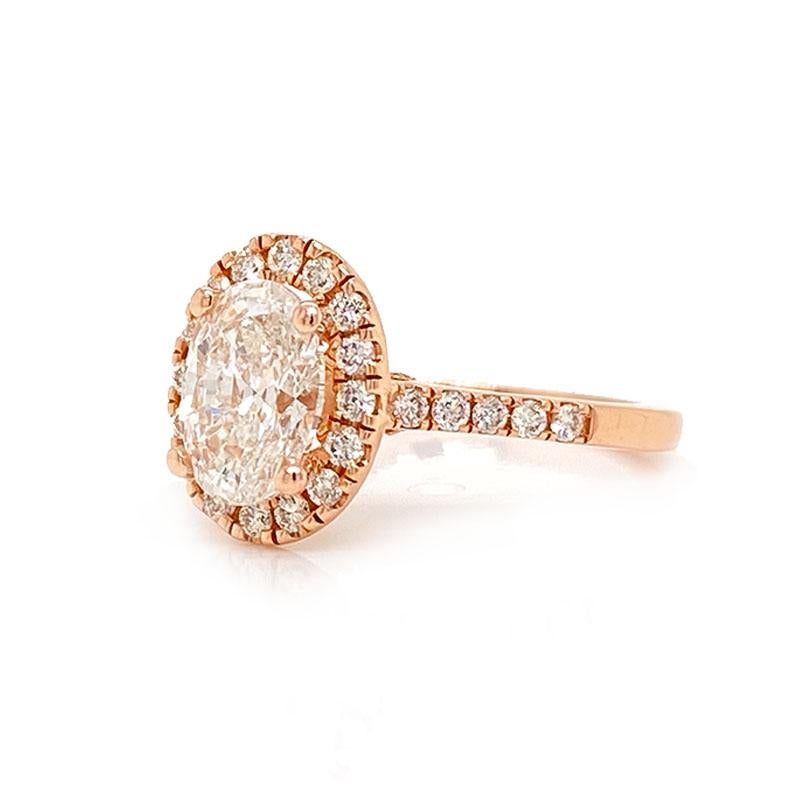 Solid 14K Rose Gold Genuine Oval Diamond 1.00ct Halo Ring 2.8g Size 3.75
Excellent condition. This solid 14K rose gold halo ring features a GSI certified 1.00ct natural Oval diamond that is H color I1 clarity. The mounting features 36 natural