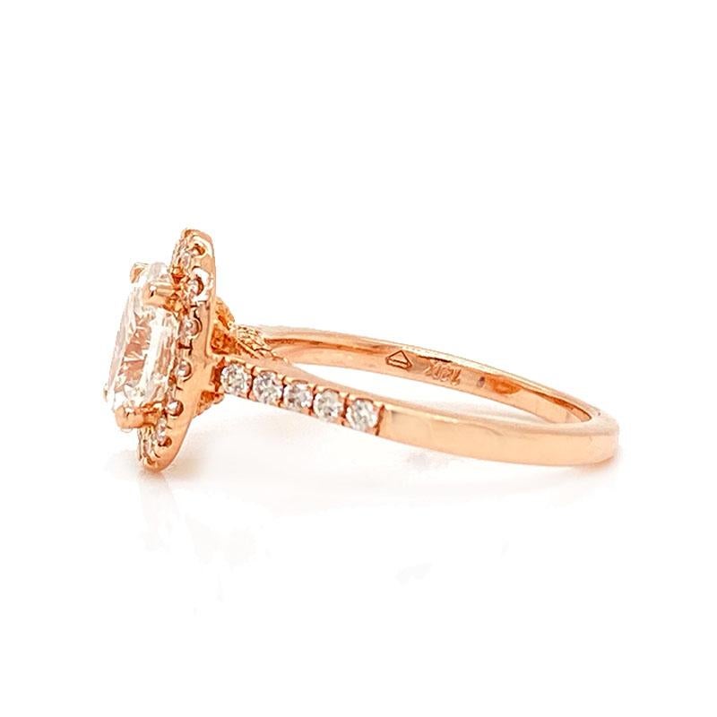 Solid 14 Karat Rose Gold Genuine Oval Diamond 1.00 Carat Halo Ring 2.8g In Excellent Condition In Manchester, NH