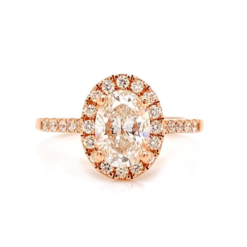 Solid 14 Karat Rose Gold Genuine Oval Diamond 1.00 Carat Halo Ring 2.8g 2