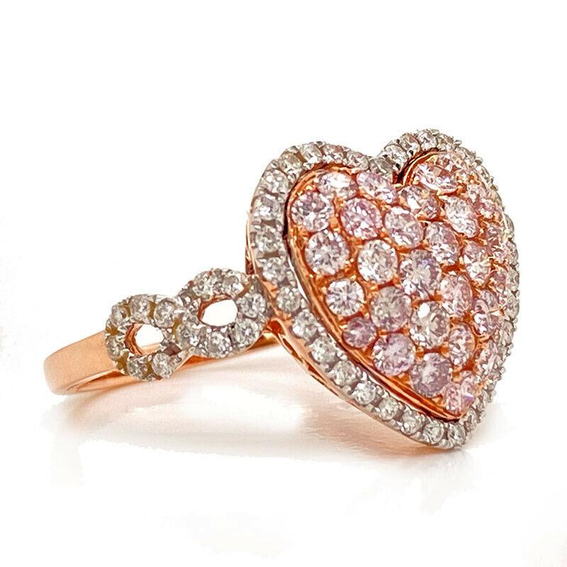 Solid 14 Karat Rose Gold Genuine Pink and White Diamond Heart Shaped Ring 3.5g In Excellent Condition In Manchester, NH