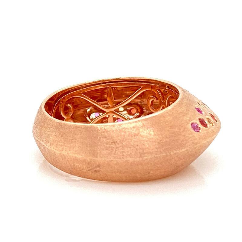 Women's or Men's Solid 14 Karat Rose Gold Genuine Pink, Yellow and Orange Sapphire Ring 7.8g