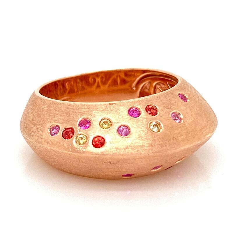 Solid 14 Karat Rose Gold Genuine Pink, Yellow and Orange Sapphire Ring 7.8g 2