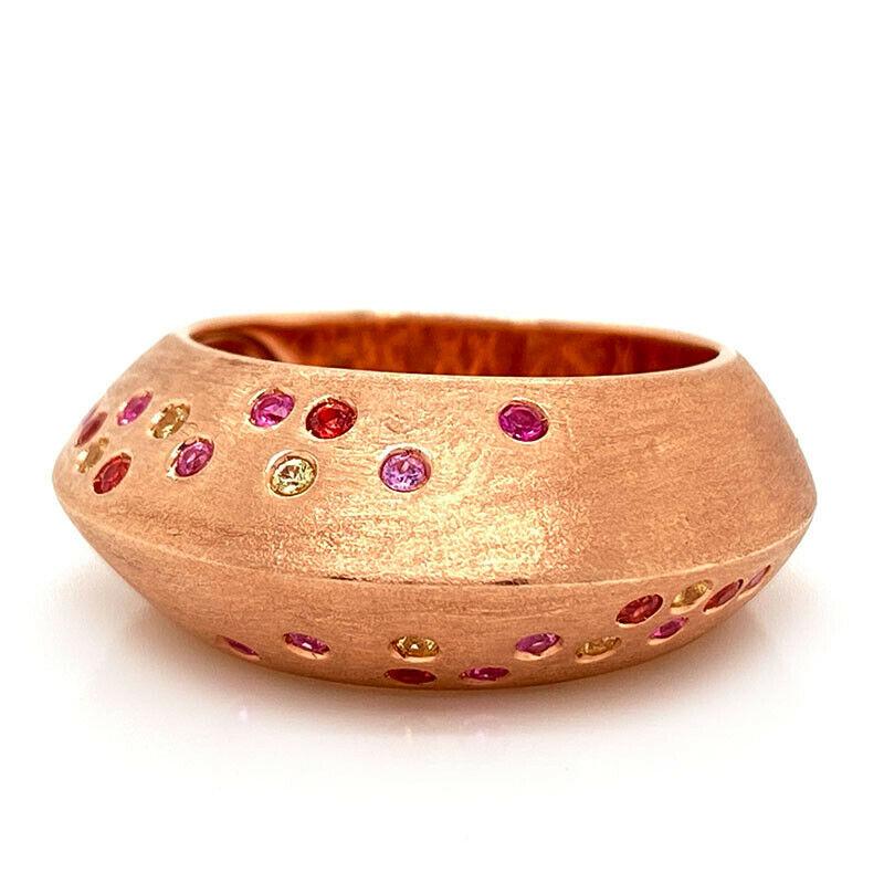 Solid 14 Karat Rose Gold Genuine Pink, Yellow and Orange Sapphire Ring 7.8g 4