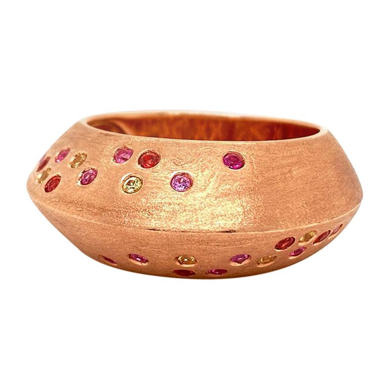 Solid 14 Karat Rose Gold Genuine Pink, Yellow and Orange Sapphire Ring 7.8g