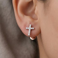 Solid 14k Rose Gold Jewelry Genuine H/Si White Diamond Cross Studs Earring