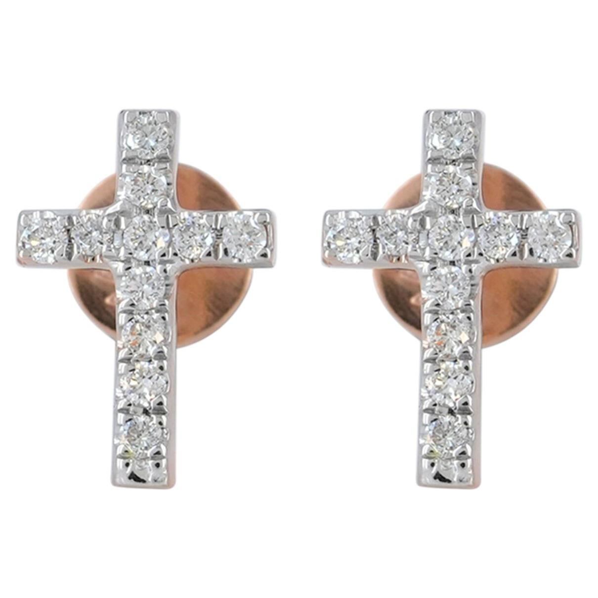Solid 14k Rose Gold Jewelry Genuine H/Si White Diamond Cross Studs Earring For Sale