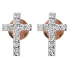 Solid 14k Rose Gold Jewelry Genuine H/Si White Diamond Cross Studs Earring
