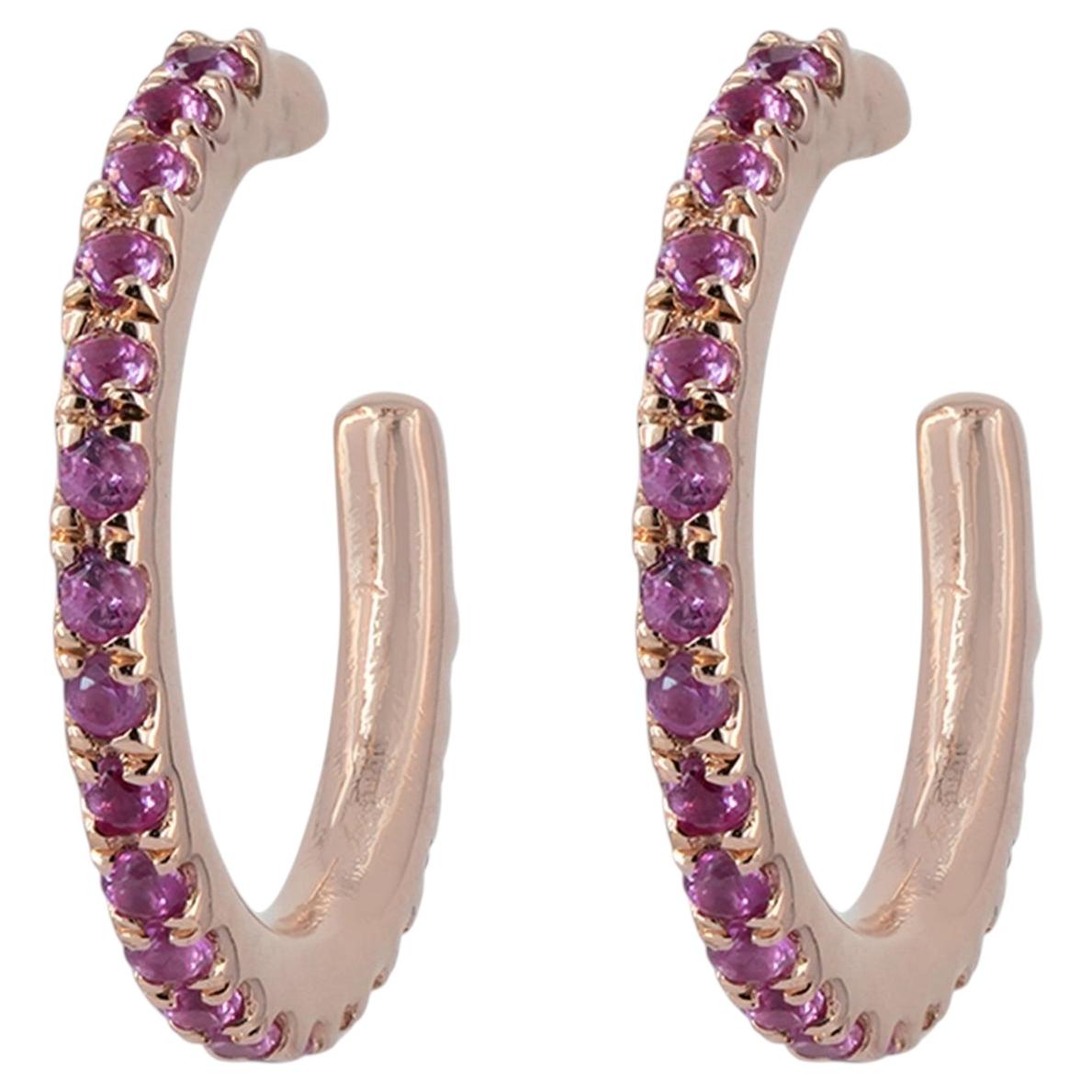 Solid 14k Rose Gold Jewelry Genuine Pink Sapphire Gemstone Cartilage Ear Cuff For Sale