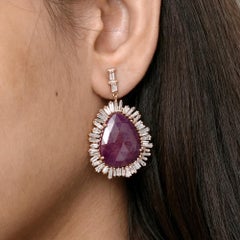 Solid 14k Rose Gold Jewelry Genuine White Baguette Diamond Ruby Gems Earring