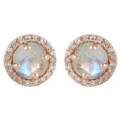 Solid 14k Rose Gold Jewelry Natural Diamond Rainbow Moonstone Dainty Earring