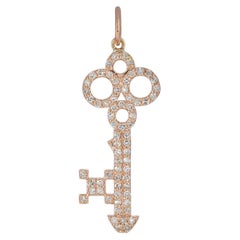 Solid 14k Rose Gold Key Pendant Handmade Natural Pave Diamond Fine Jewelry