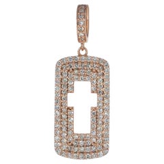 Charme en forme de croix en or rose massif 14 carats serti de diamants naturels – Bijou haut de gamme fabriqué à la main