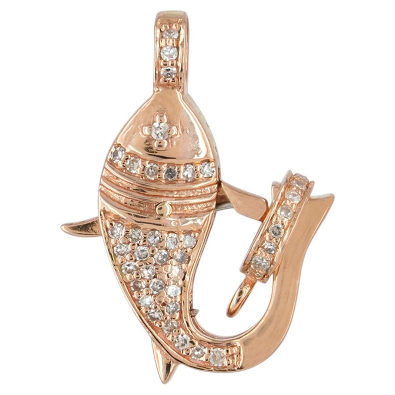 Solid 14k Rose Gold Natural Diamond Fish Charm Pendant Handmade Fine Jewelry
