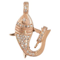 Solid 14k Rose Gold Natural Diamond Fish Charm Pendant Handmade Fine Jewelry