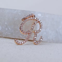 Charme en or rose massif 14 carats avec lettre « R » en diamant naturel – Charme alphabétique « R »