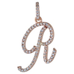 Charme en or rose massif 14 carats avec lettre « R » en diamant naturel – Charme alphabétique « R »