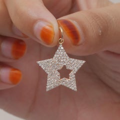 Solid 14K Rose Gold Star Charm Genuine Pave Diamond Star Pendant