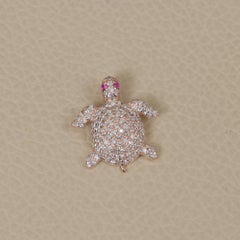 Solid 14k Rose Gold Tortoise Pendant Pave Diamond Natural Ruby Gemstone Jewelry