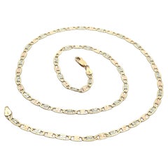 Solid 14k Rose Yellow & White Gold 22" Flat Diamond Cut Mariner Link Necklace