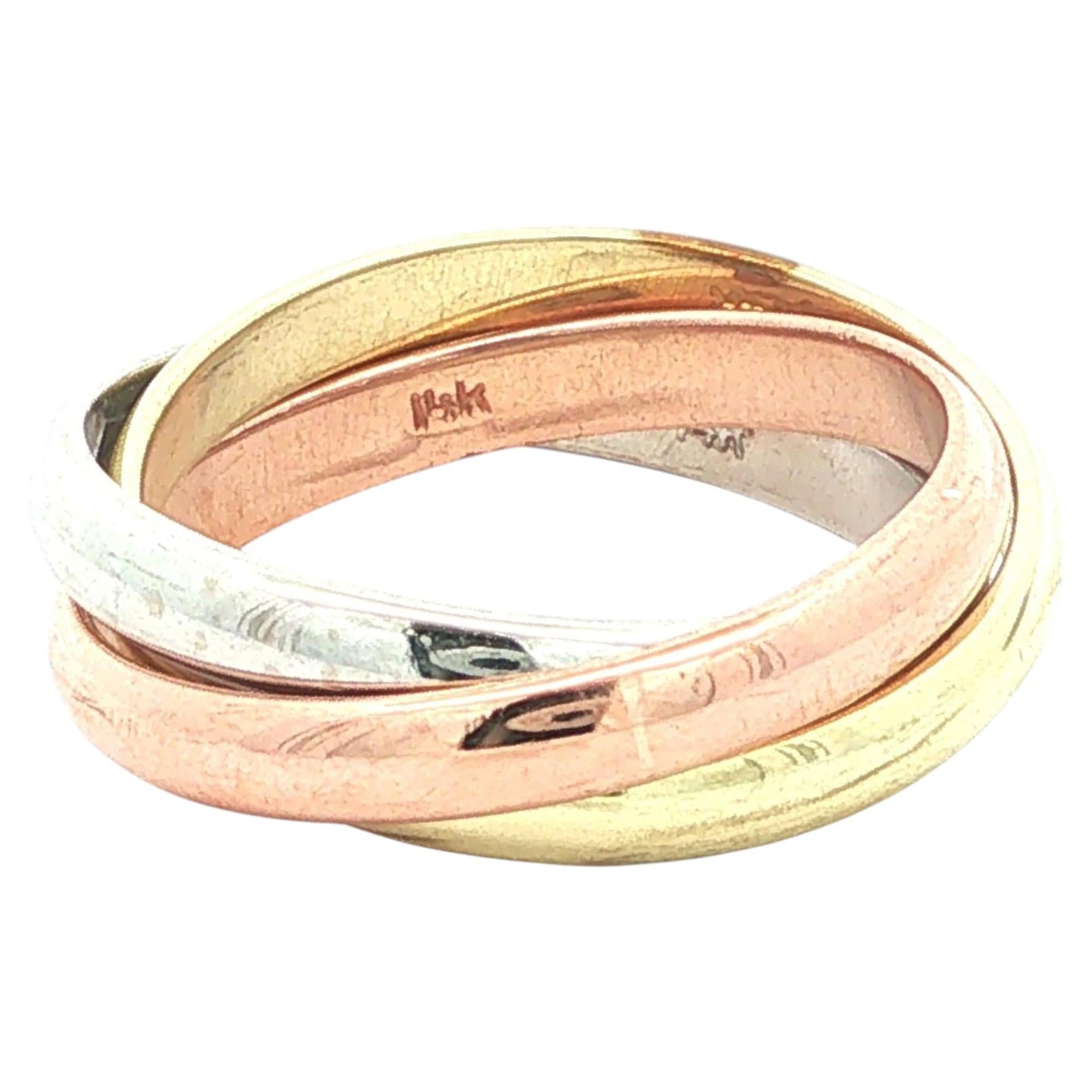 Solid 14k Rose Yellow & White Gold Plain Rolling Band Ring Size 6