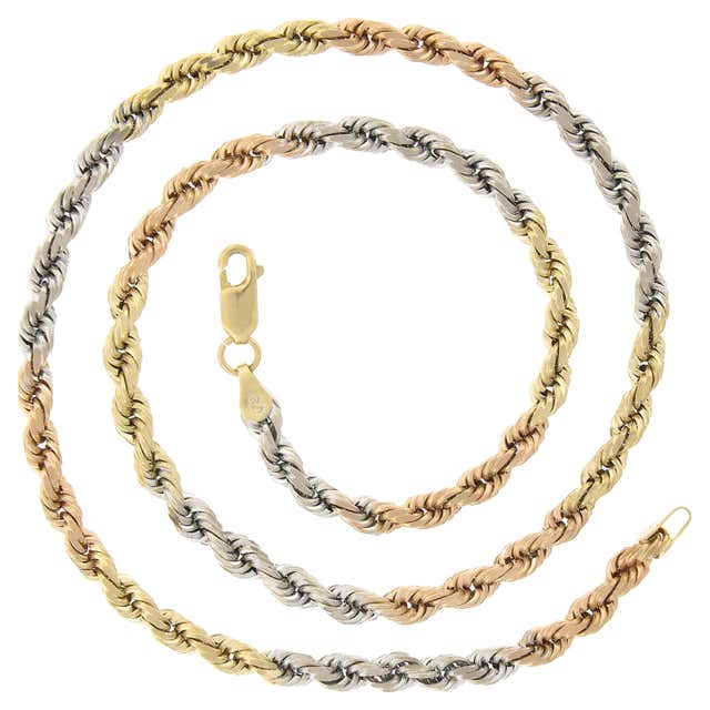 Italian 18k Solid Well Made Tri Color Gold 6mm Sliding Bead Link Chain ...