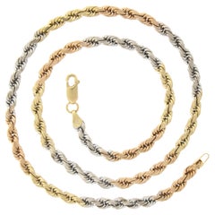 Collier en or massif 14k Tri Color 18" 4.7mm Rope Link Chain avec Lobster Claw